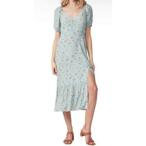 PAIGE Gjelina Puff Sleeve Faux Wrap Midi Dress Blue Women's Size XS